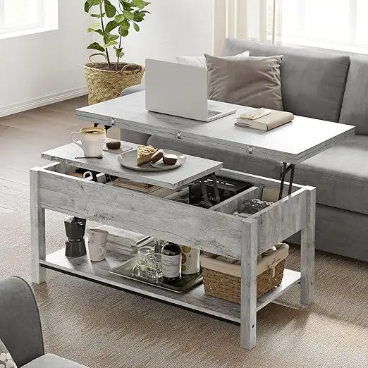 Grey living room coffee table liftable coffee table household large-capacity storage table
