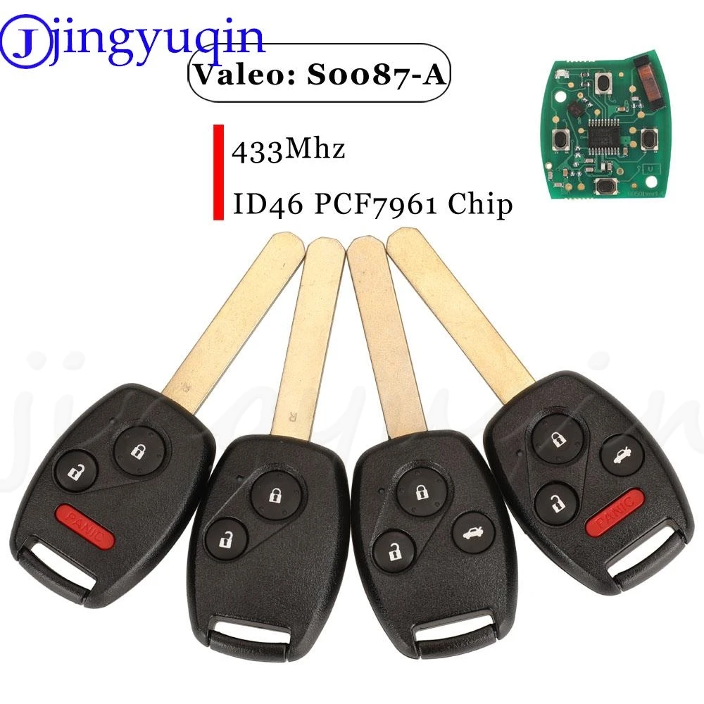 jingyuqin 2/3/4BTN Remote Car Key N5F-S0087-A 433MHz ID46 Chip For Honda Civic 2006 2007+ Auto Key Fob Control 72147-SNB-T010-M2