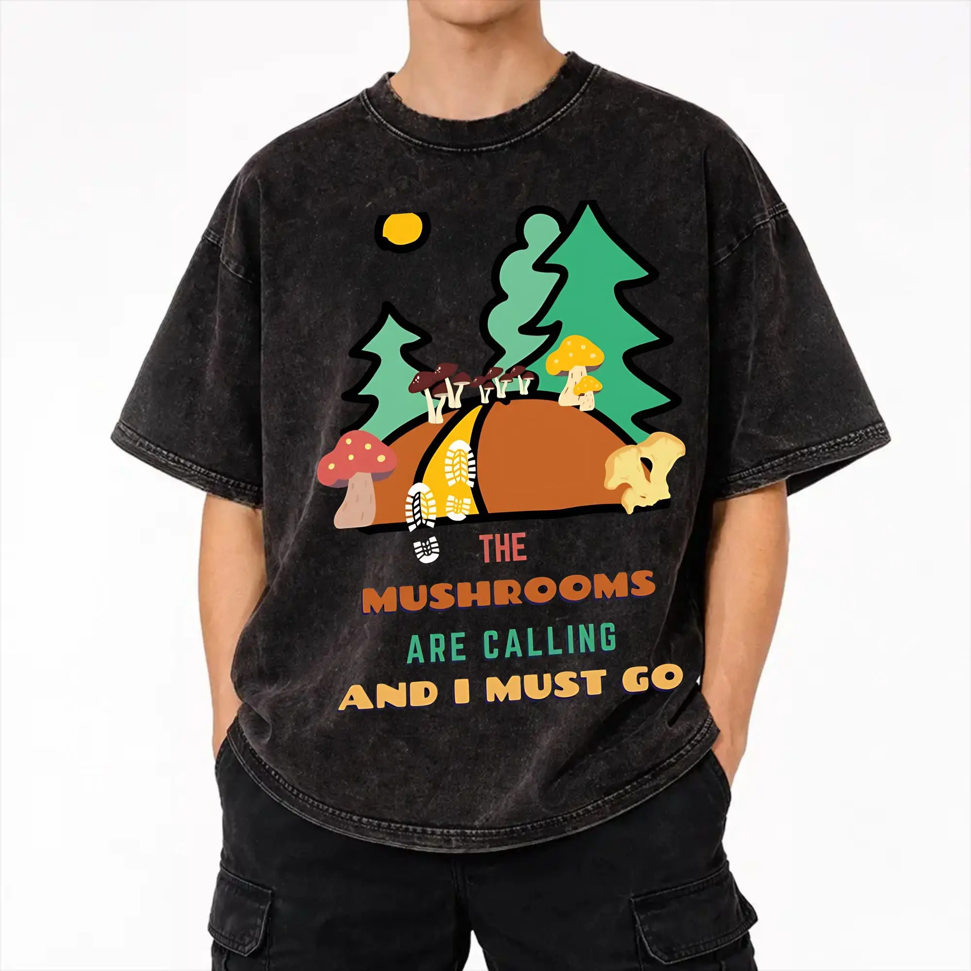 Summer Mushrooms Are Calling Washed T Shirt Outfit Oversize T-Shirts  for Men Women Tee Shirt