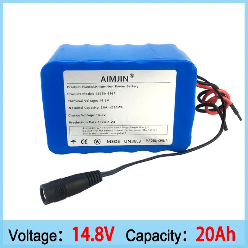 

4S6P 14.8V 20Ah Li-Iom Battery Pack 18650 for Night Fishing Lamp Heater Miner's Amplifier Batteries with BMS+16.8V Charger