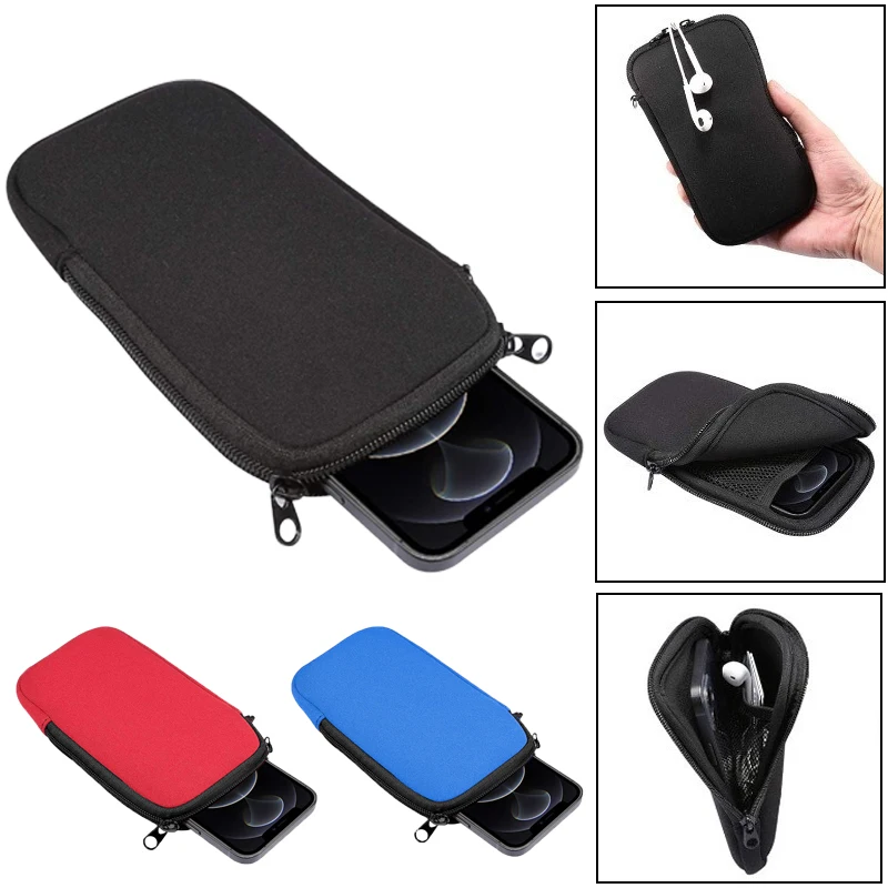 Universal Neoprene Phone Pouch Zipper Shockproof Cellphone Storage Bag Portable Lightweight Travel Phone Protective Carry Case
