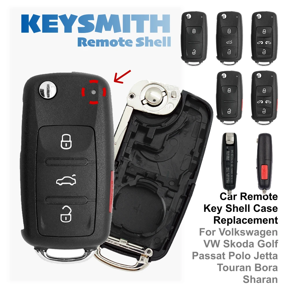 KEYSMITH Klappbarer Schlüssel-Gehäuse für VW Golf Passat Polo Jetta 2/3/4/5 Tasten Fernbedienung Autoschlüssel-Gehäuse – Detail 1
