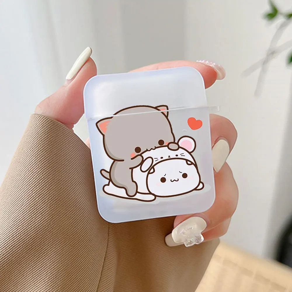 Cartoon Peach Mochi Cat Couple Case for Airpods Pro 2 1 Wireless Bluetooth Charging Box for Apple Airpod 3 Earphone Paired Cover