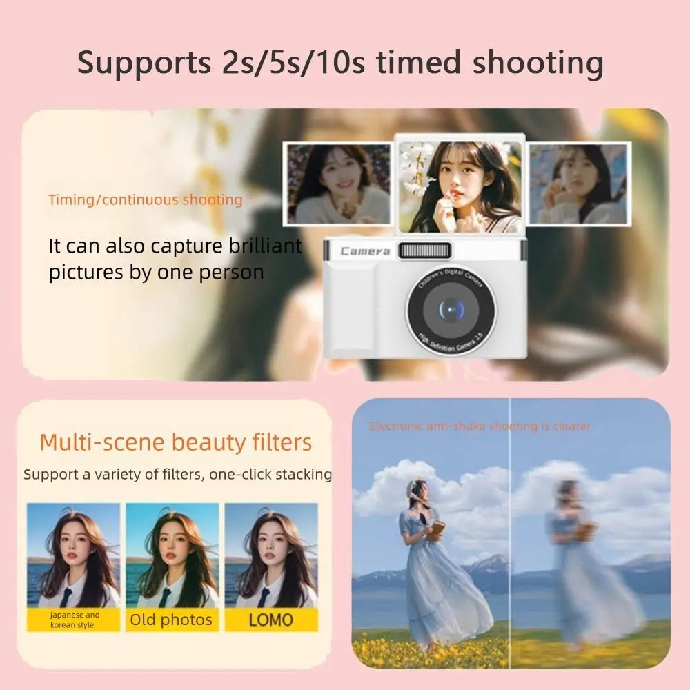 2.4' Screen 1080P HD Digital Camera 8x Zoom Flash Light Photography Video Camcorder 180°Flip Screen Anti-Shake