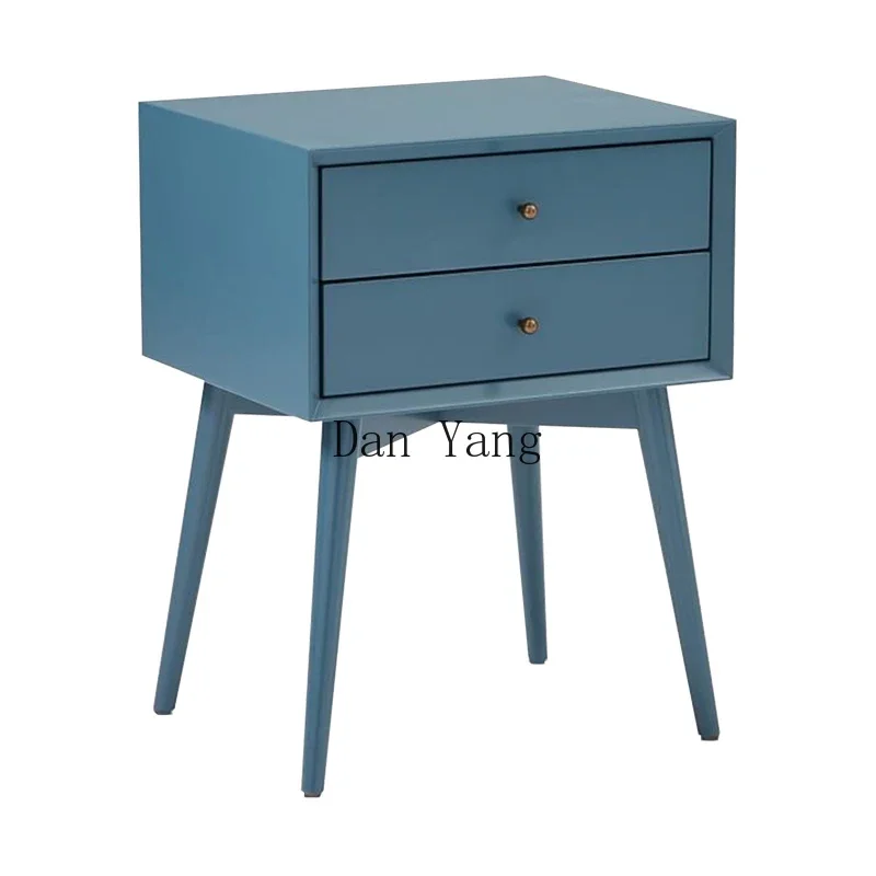 YJ modern simple high-gloss blue solid wood cabinet fully equipped rural pastoral Mediterranean bedside table