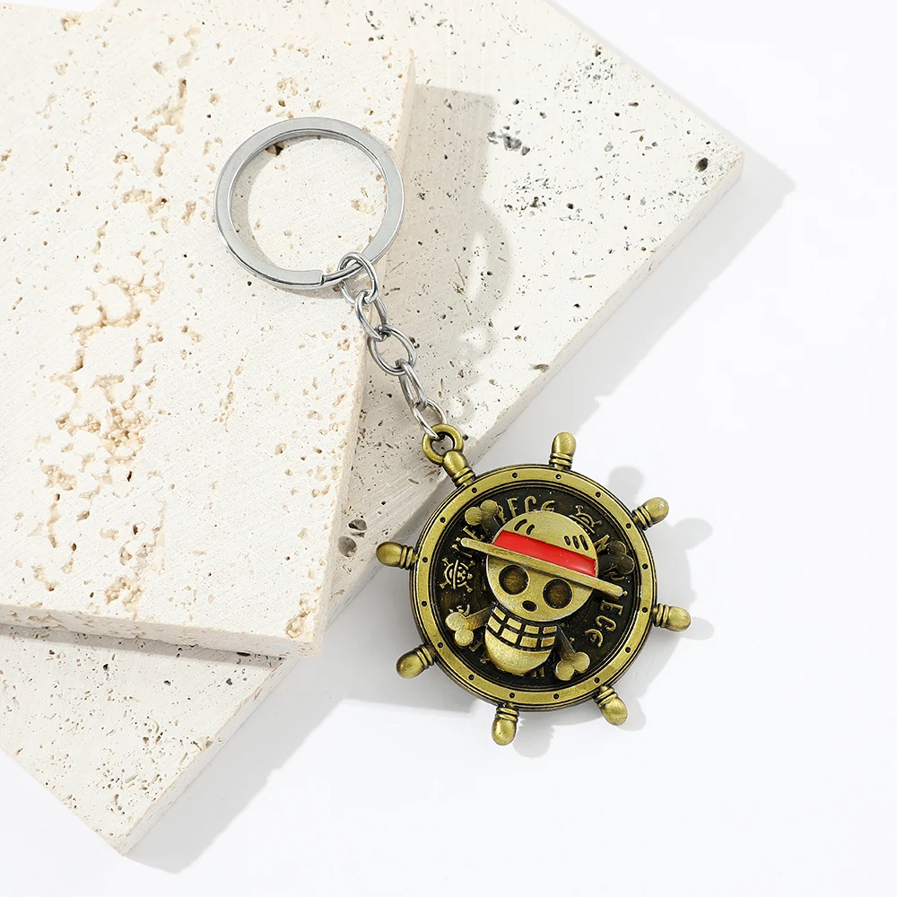 One Piece Luffy Rotatable Skull Keychain | Vintage Compass Metal Key Ring | Anime Fans Gift for Car Keys view 5