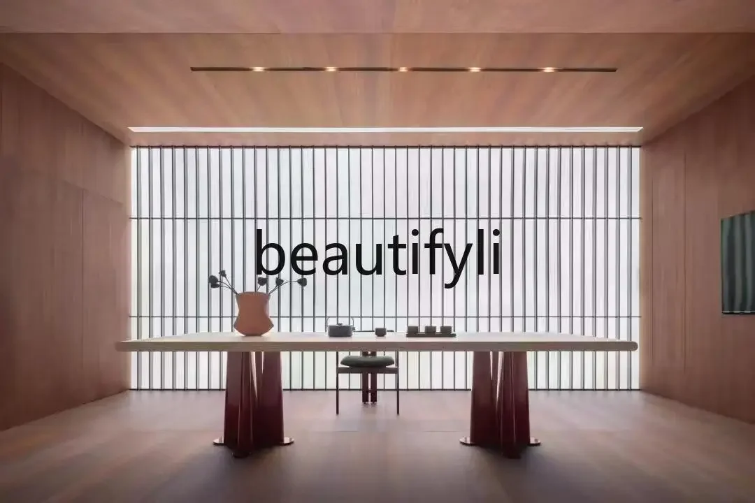

Modern light luxury simple solid wood dining table French medieval cream style creative desk designer long table0420