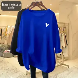 Women Clothing Fashion Pure Cotton Long Sleeve T-shirts Autumn Loose All-match Little Love Graphic Pullover Lady Casual Top Tees