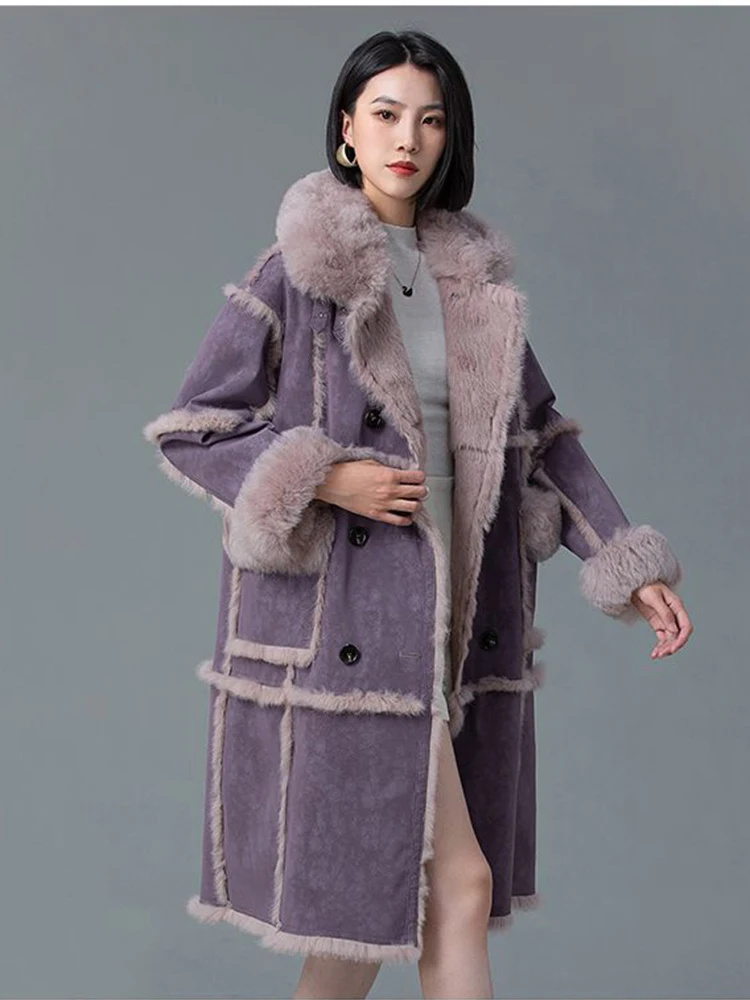 2024 New Winter Warm Coat Long Patchwork Female Jacket Korean Faux Fur Jacket Women Outwear Fashion Windbreaker