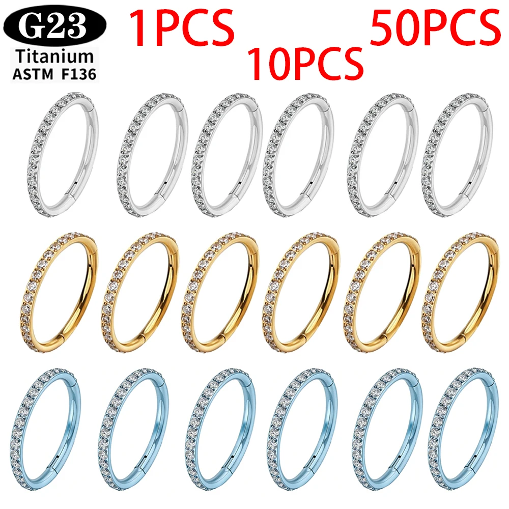 1/10/50PCS Piercing set AS TM F136 Nose Ring Hinged Septum Clicker Lip Body Piercing Jewelry Anodizing Hoop Earrings wholesale