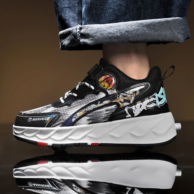 Youth New Roller Shoes High Quality Casual With 4 Wheels Parkour Boys Girls Parkour Semi Professional Deformation Skate Shoes