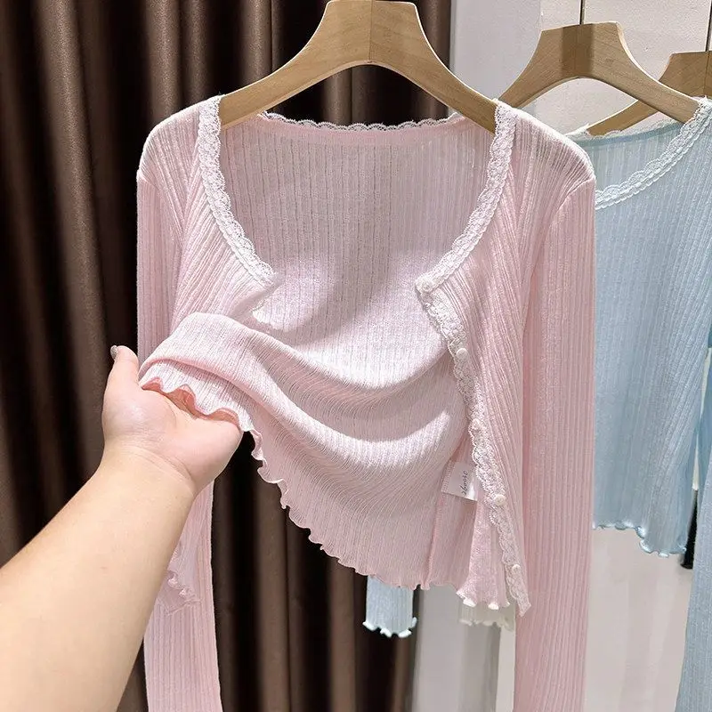 plus Size Knitted Sunscreen Shoulder Wrap Cardigan Women's Summer New Style Strap Dress Outerwear Beach Cover up Short Jacket
