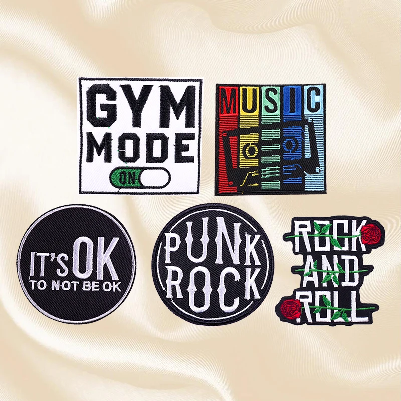 Set Patch Rock Tape/Letter Embroidery Patch DIY GYM MODE Embroidered Patches For Clothes Iron On Patches For Clothing Sew Badges