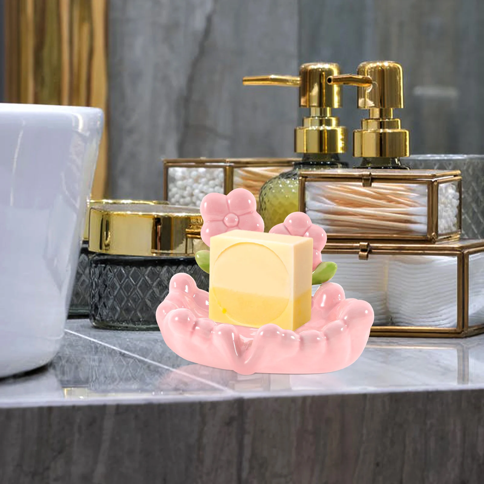 

Ceramic Flower Soap Dish Drainable Holder for Bathroom Shower Kitchen Moisture Resistant Reusable Soap Storage Box