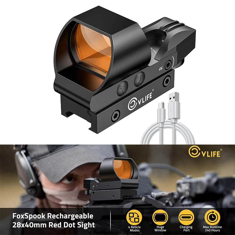 

CVLIFE Rifle Scope Reflex Sight 1X28x40mm Red Dot Sights 4 Adjustable Reticle Optics for 20mm Picatinny Rail Absolute Co-Witness