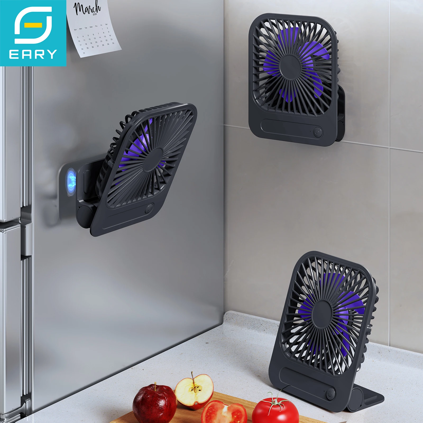 

Eary 1200mAh Magnetic Ultra Thin Fan Portable Mini Fan for Kitchen Desktop 4 Speeds Wall USB Rechargeable Fans Electric Cooler