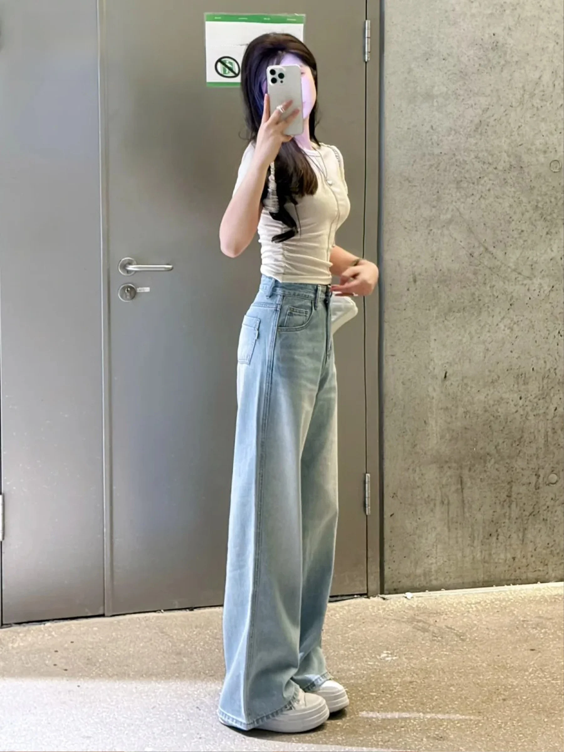 

Светло-голубые джинсы с высокой талией и прямым кроем для женщин, осенняя новинка, узкие флисовые брюки-клеш для стройности, маленькие размеры