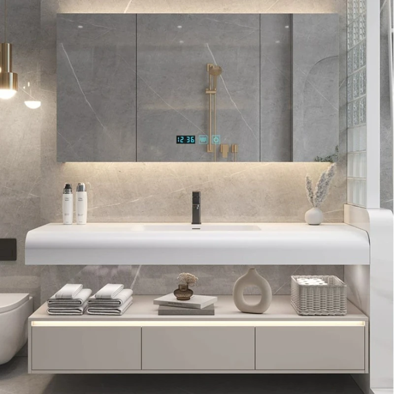 Bathroom Furniture Skin Sensor Bathroom Vanity Cabinet With Sink And Mirror Integrated Arc Washing Table Combination To Wash