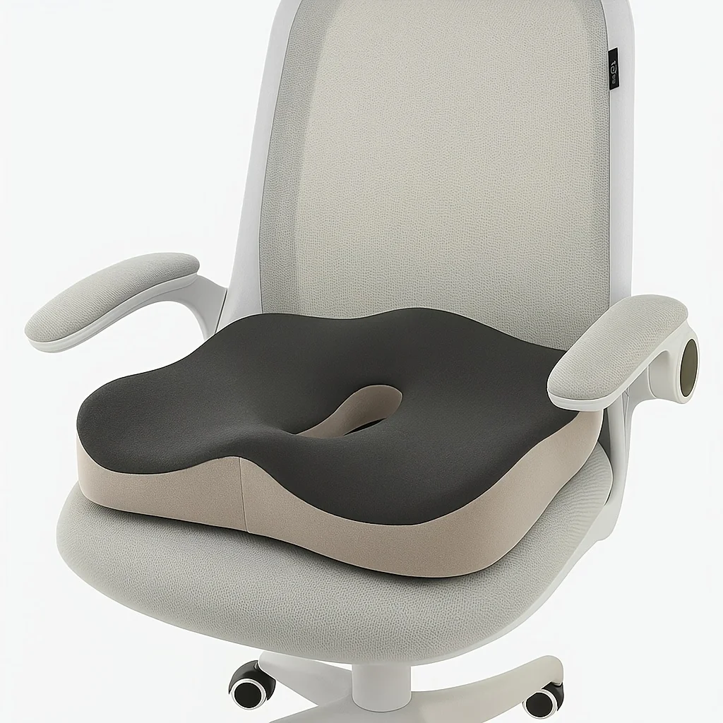

Memory foam seat cushion, with a central groove ergonomic pressure pad