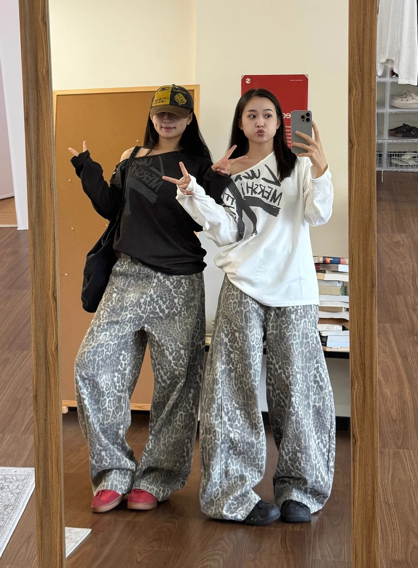 

Retro leopard print jeans women's denim pants women's spring oversized casual wide leg pants street wear hip-hop loose Y2K