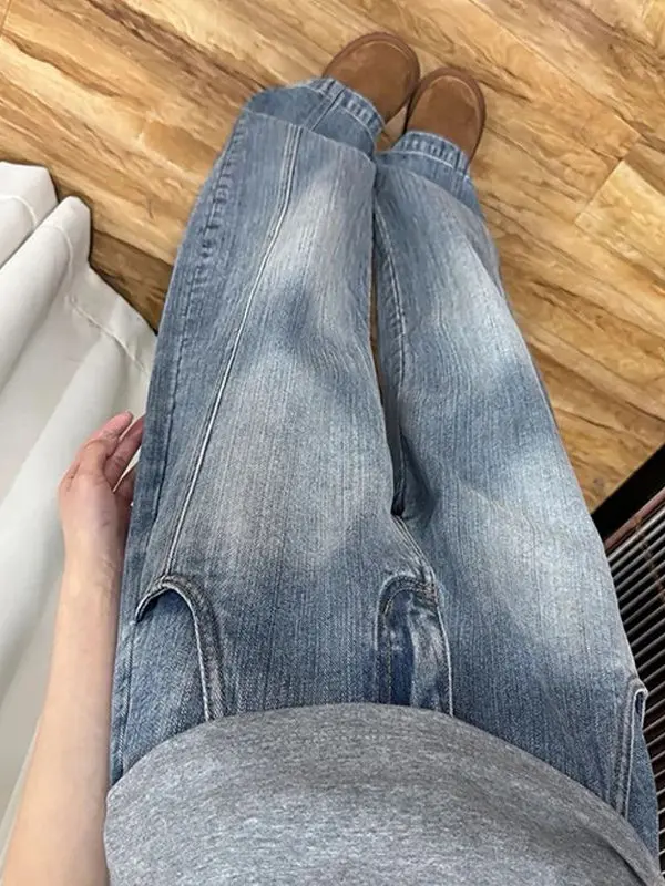 

American High Street Wide Leg Micro Flared Jeans Men's Spring Autumn Design Sense Splicing Loose Slim Straight Leg Jeans