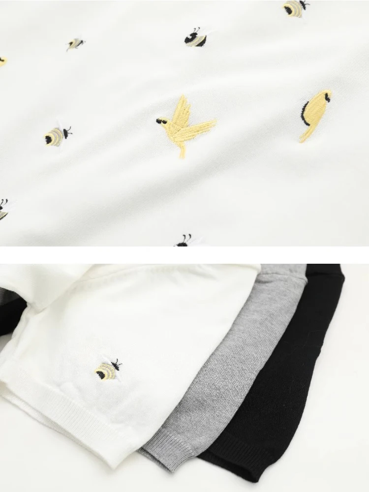 Factory Direct Summer New Style Round Neck Bird Embroidery Short Sleeve T Shirt Women Casual Comfortable T-shirt B-001 image 5