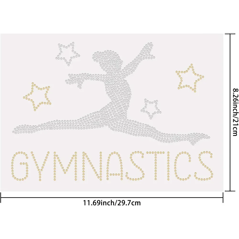 Iron on Rhinestones Gymnastics Moves Transfer Decal 4 Stars T-Shirt Crystal Heat Transfer Hot Fix Stickers Bling Crystal Iron