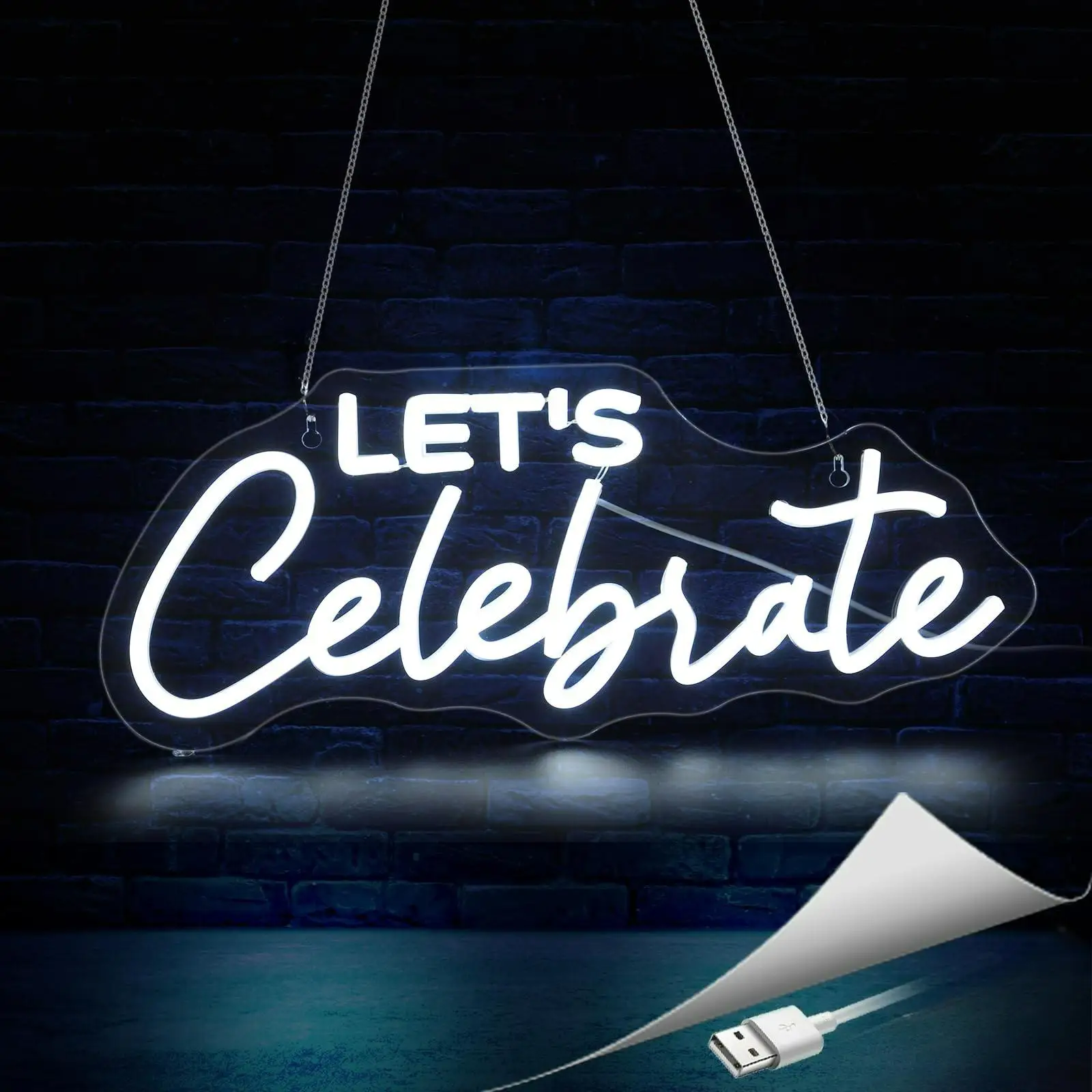 

Неоновая вывеска Let's Celebrate, неоновые вывески для декора стен, светодиодный неоновый свет с регулируемой яркостью USB для домашнего декора, свадебная вечеринка, выпускного вечера