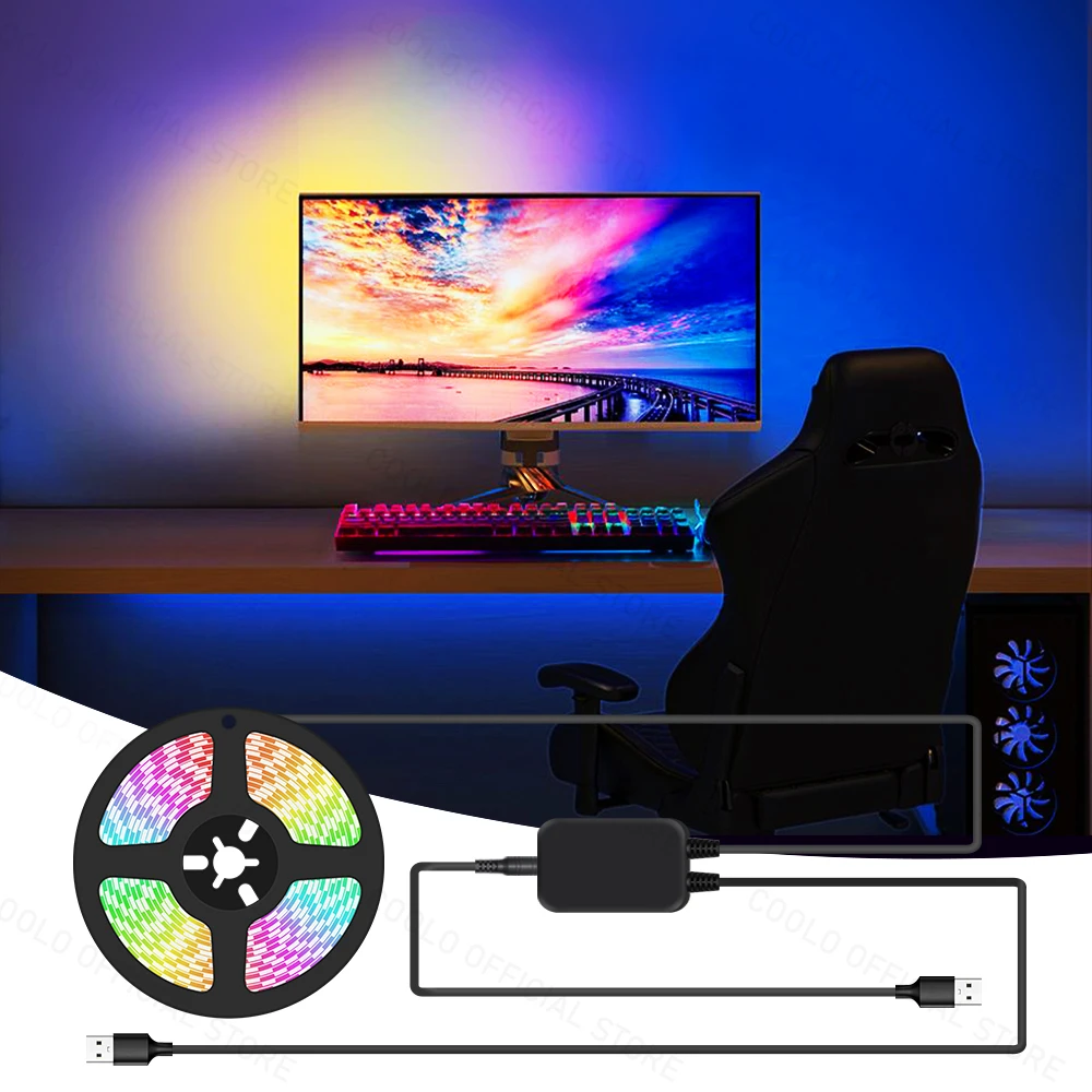 Ambient PC Backlight for Game E-Sports Computer Monitor, immersion Gaming Desktop Sync RGB LED Strip Light Screen Decor Lights