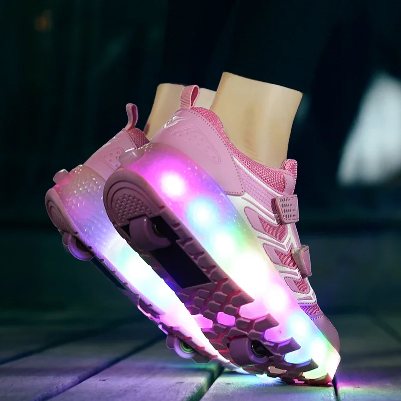 New 28-43 USB Charging Children LED Light Sneakers 2 Wheels Designer Luminous Shoes for Baby Girls Boys Women Kids Roller Skates