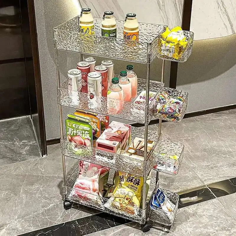 

High-value Acrylic Kitchen Trolleys Home Auxiliary Cart Rack Multi-functional Snacks Cart Multi-layer Kitchen Storage Trolley
