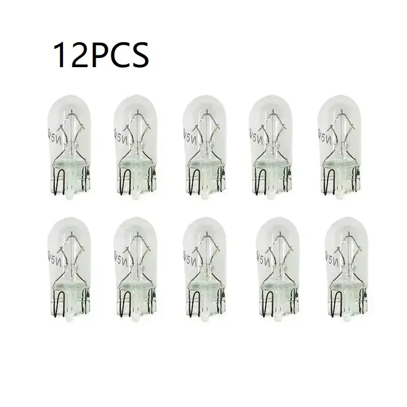  12Pcs White T10 W5W 501 194 Clear Signal Lamp White Glass 12V 5W W2.1x9.5d Single Filament Car Bulb Auto Light 