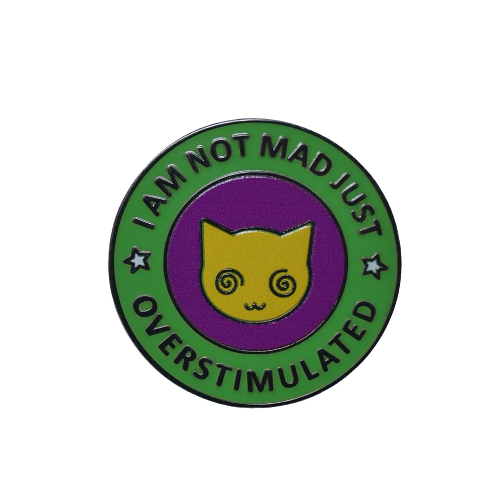 I Am Not Mad Just Overstimulated Lapel Pin Funny Silly Cat Badge Dizzy Psychedelic kitten Brooch Hippie Jewelry view 3