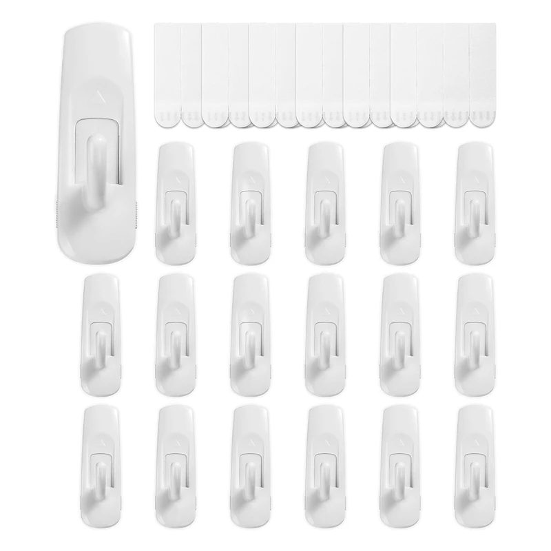 

18 Hooks+24 Strips Medium Utility Hooks Organize Hanging Hooks Heavy Duty With Adhesive Strips