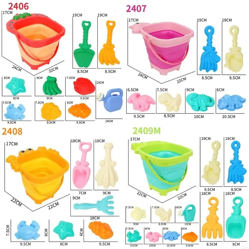 M89C Kids Foldable Beach Bucket Sand Toy with Sand Shovel and Sand Moulds for Child