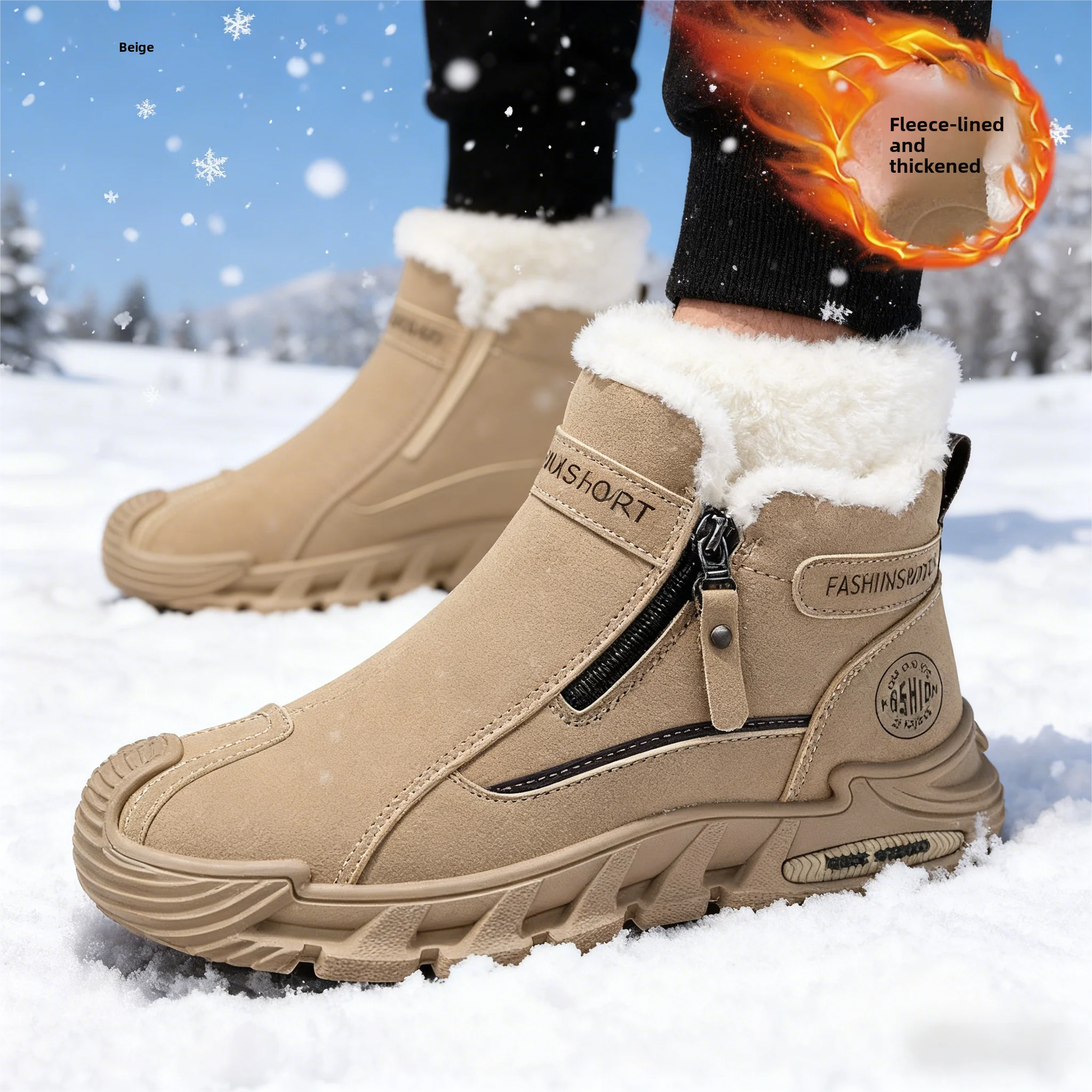 Thiened Winter Cotton Boots High Help Fce Lined Anti Slip Wear Resistant Work oes Warm Labor Protection Men's Trendy B...