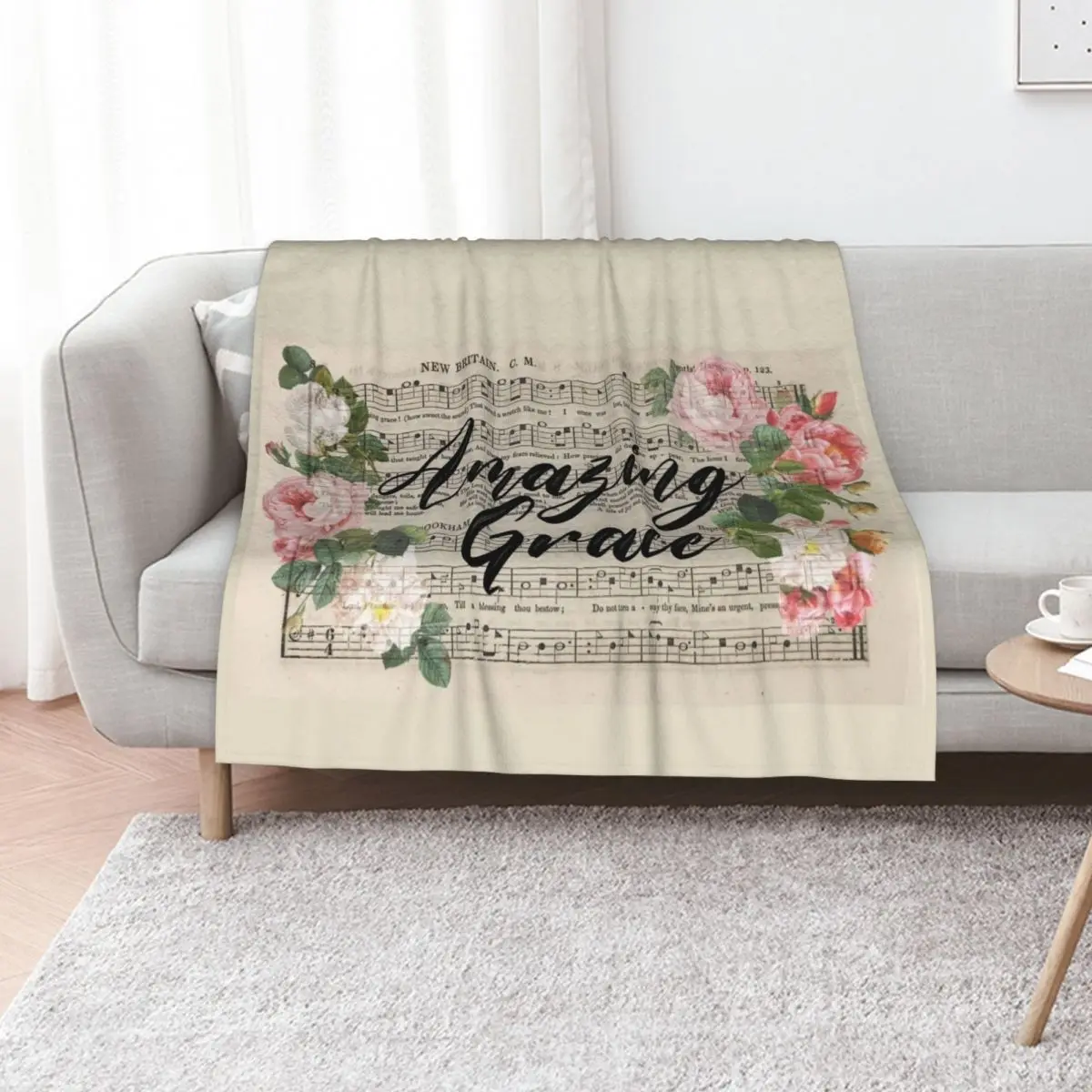 

Amazing Grace - Vintage Hymn Throw Blanket Flannel Fabric Polar Bed Cute Blankets