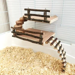 Hamster Activity Platform with Wooden Ladder Stairs Chew Toy Natural Hideout for Rat Gerbil Small Animal Pet Toy