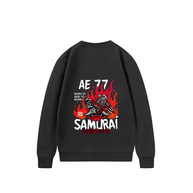 سويت شيرت رجالي Ae 77 Samurai مع لهب ودراجة نارية طباعة ممتعة قماش قابل للتنفس