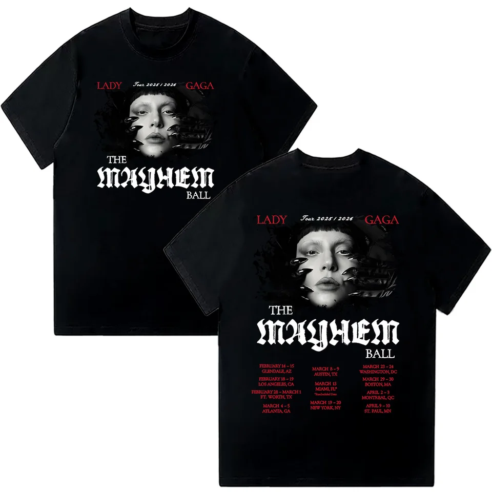 Lady gaga the mayhem ball camisetas femininas o-pescoço manga