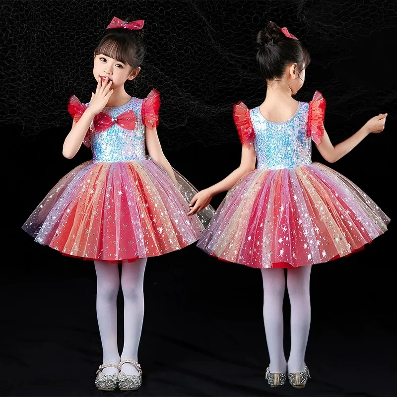 

2026 Sequin Modern Dance Dress Girls Contemporary Freestyle Ballroom Dance Costume Girls Kids Stage Wear Festival Celebration
