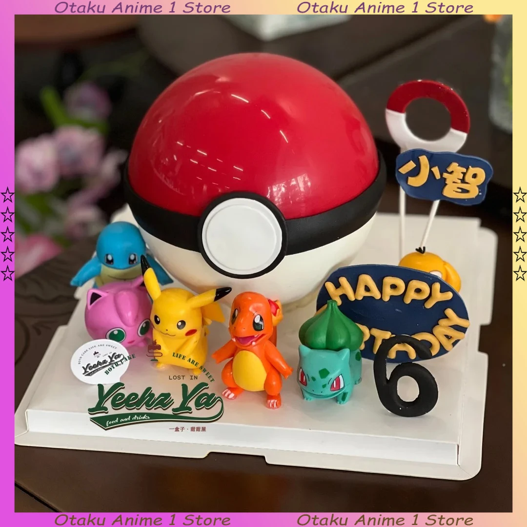 13PCS/SET Pikachu Cake Topper Decoration Boy Girl Happy Birthday Cute Poke Boll Vinyl Anime Figure Cake Ornaments Bake Supplies