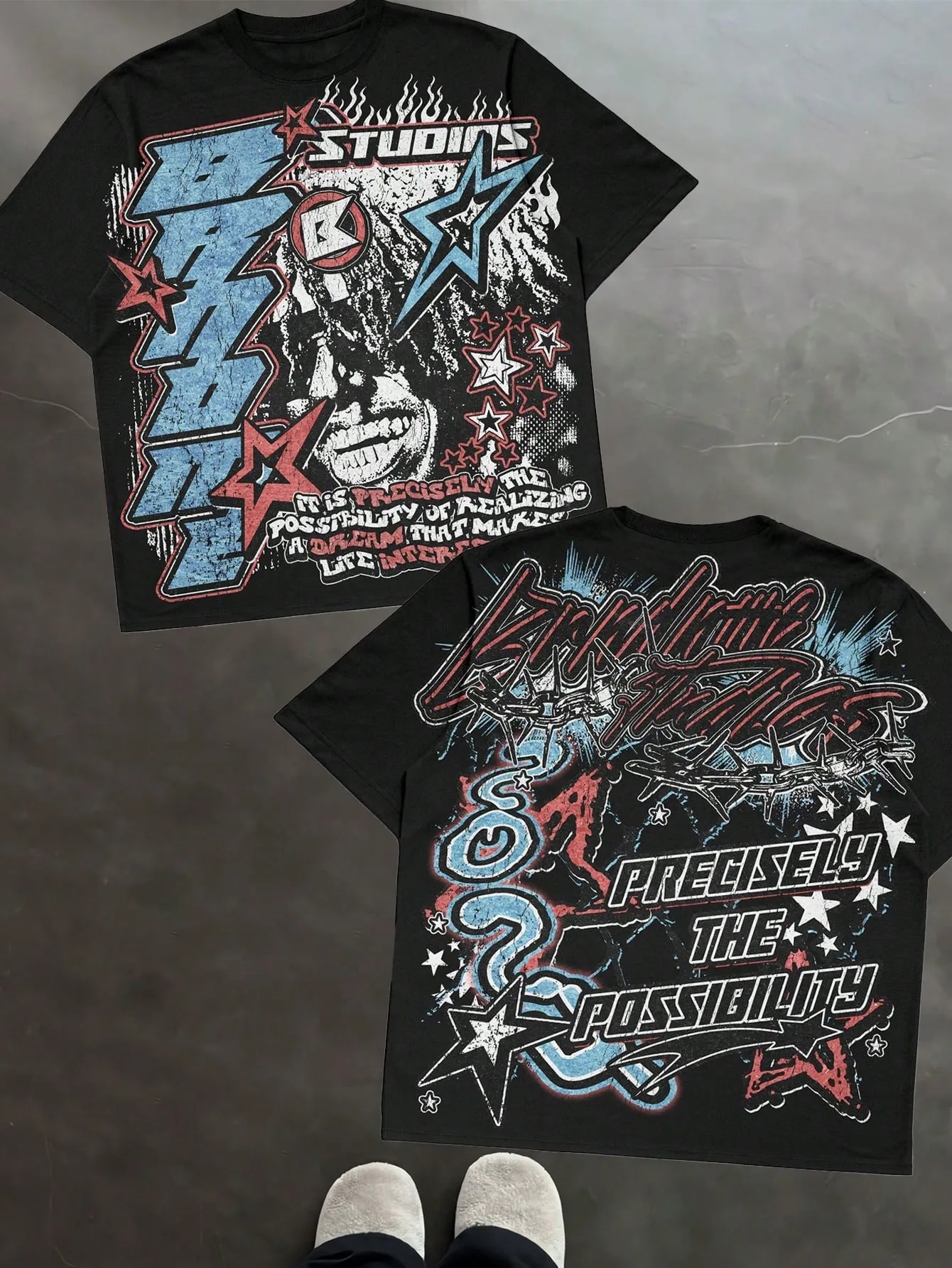 2026 Summer Men's T-shirt with Graffiti Print Breathable and Lightweight Casual Roller Skating Hip-Hop Style Male T-shirt