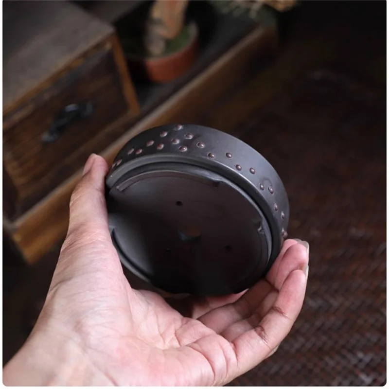 Ceramic Round Bonsai Pot, Drum-nail Nature, Purple-Sand, Traditional Chinese Room, Dormitory, Garden, Home Table Decoration - view 3