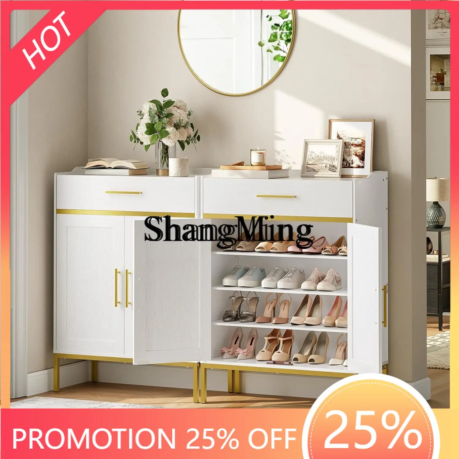 

FG Entryway Shoe Rack for Home, Multifunctional Large Capacity High-Value White Storage Cabinet