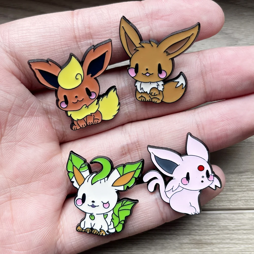 Conjunto de 9 Broches de Anime Elf, Pins de Esmalte Eevee, Emblemas de Metal Modernos, Joias para Roupas e Acessórios de Mochila, Presente para Fãs