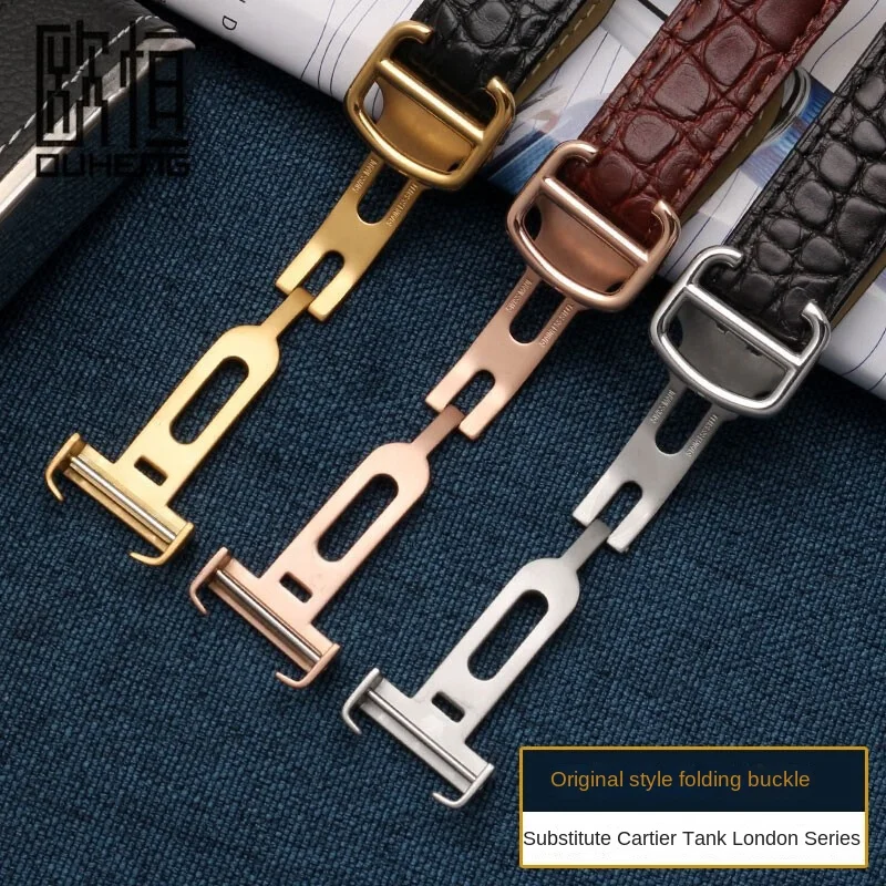 18/20/22/23/24/25mm Quality crocodile Watch strap For Cartier tank Solo key London calibo watchband folding buckle men and women