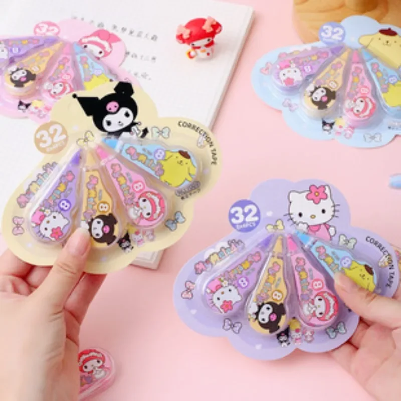 Sanrio Hello Kitty Correction Tape Kuromi Cute Cartoon My Melody Kawaii Pom Pom Purin Student Stationery Office Supplies 4Pcs