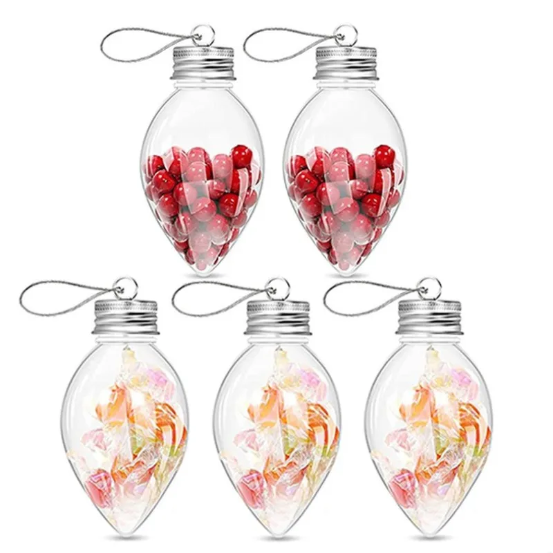 Fillable Light Bulb Shaped Christmas Ornaments Plastic Candy Containers Diy Clear Bulbs With Screw Off Caps For Party New 2025