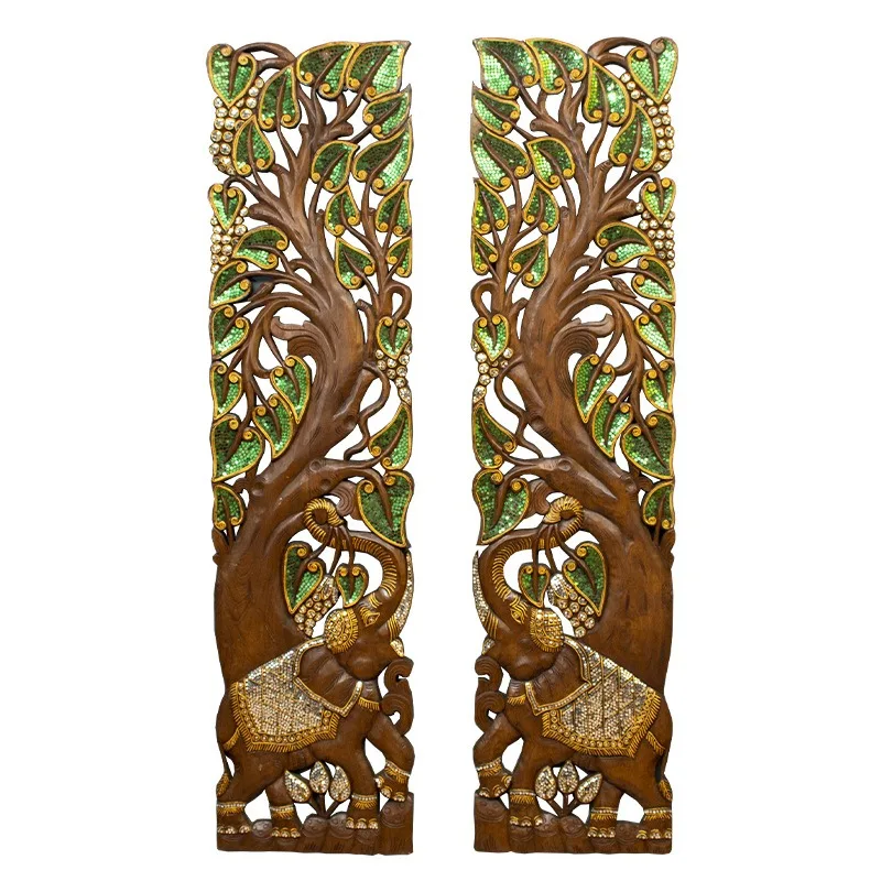 Teak hollow carving hand patch wall decoration elephant engraving board